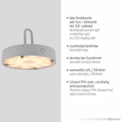 JUST LIGHT LED-Akku-Tischleuchte 1flg grau^ Außen Tischleuchten|Akku Tischleuchten