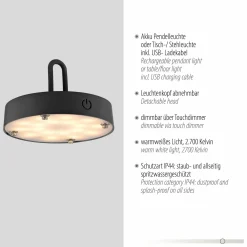 JUST LIGHT LED-Akku-Tischleuchte 1 flg schwarz^ Außen Tischleuchten|Akku Tischleuchten