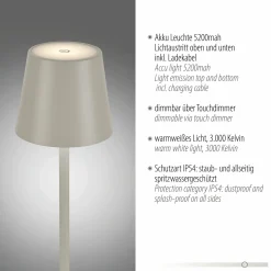 JUST LIGHT LED-Akku-Tischleuchte 1flg grauweiß^ Außen Tischleuchten|Akku Tischleuchten