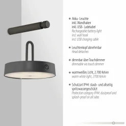 Außenwandleuchten|Außenleuchten>JUST LIGHT LED-Akku-Wandleuchte 1flg schwarz
