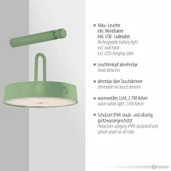 JUST LIGHT LED-Akku-Wandleuchte 1flg grün^ Außenwandleuchten|Außenleuchten