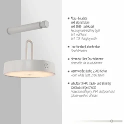 JUST LIGHT LED-Akku-Wandleuchte 1flg weiß^ Außenwandleuchten|Außenleuchten