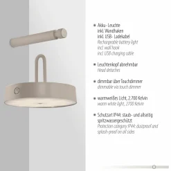 JUST LIGHT LED-Akku-Wandleuchte 1flg grau^ Außenwandleuchten|Außenleuchten