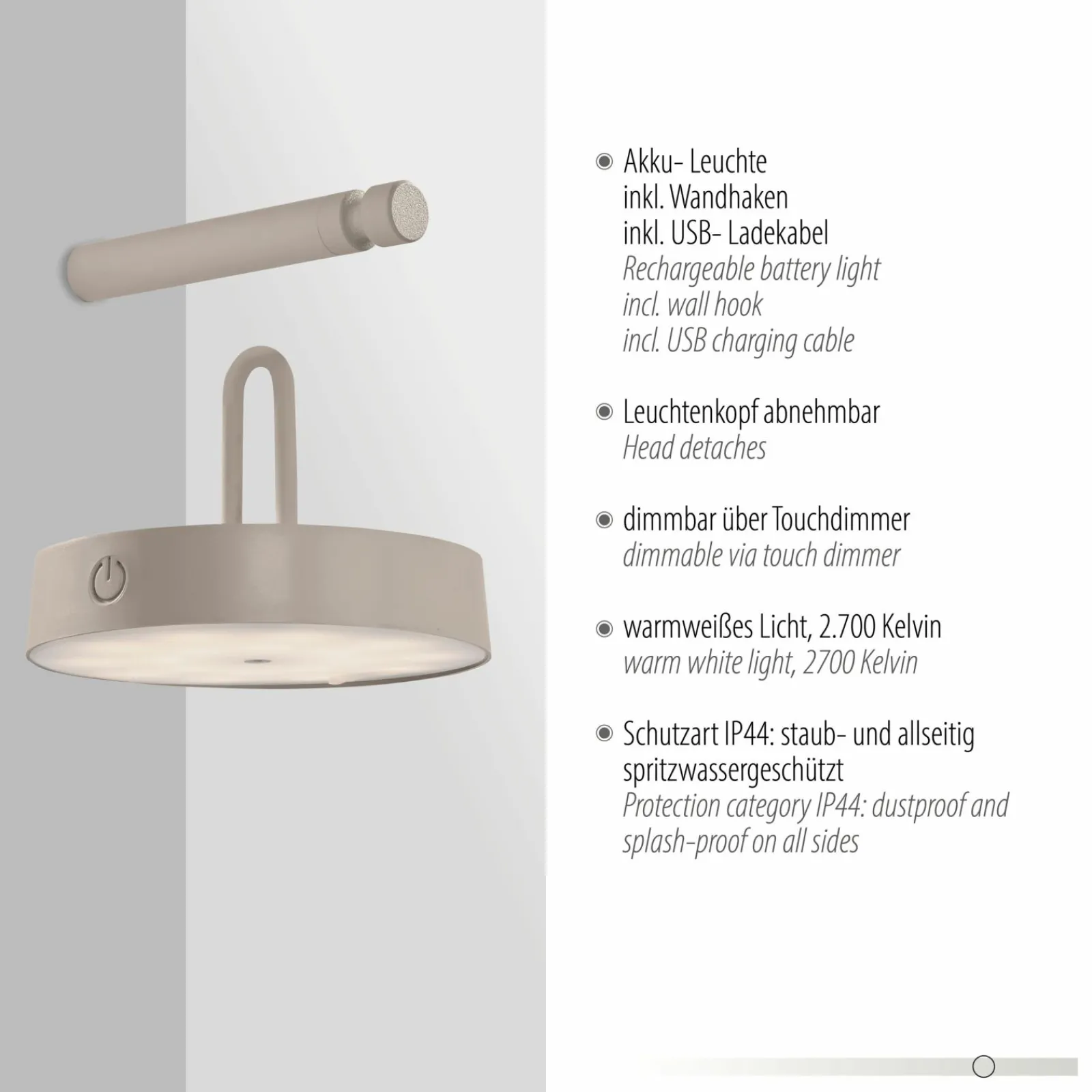 JUST LIGHT LED-Akku-Wandleuchte 1flg grau^ Außenwandleuchten|Außenleuchten