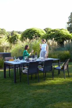 OUTDOOR Gartentisch ausziehbar HPL grausilberfarben^ Gartentische Ausziehbar