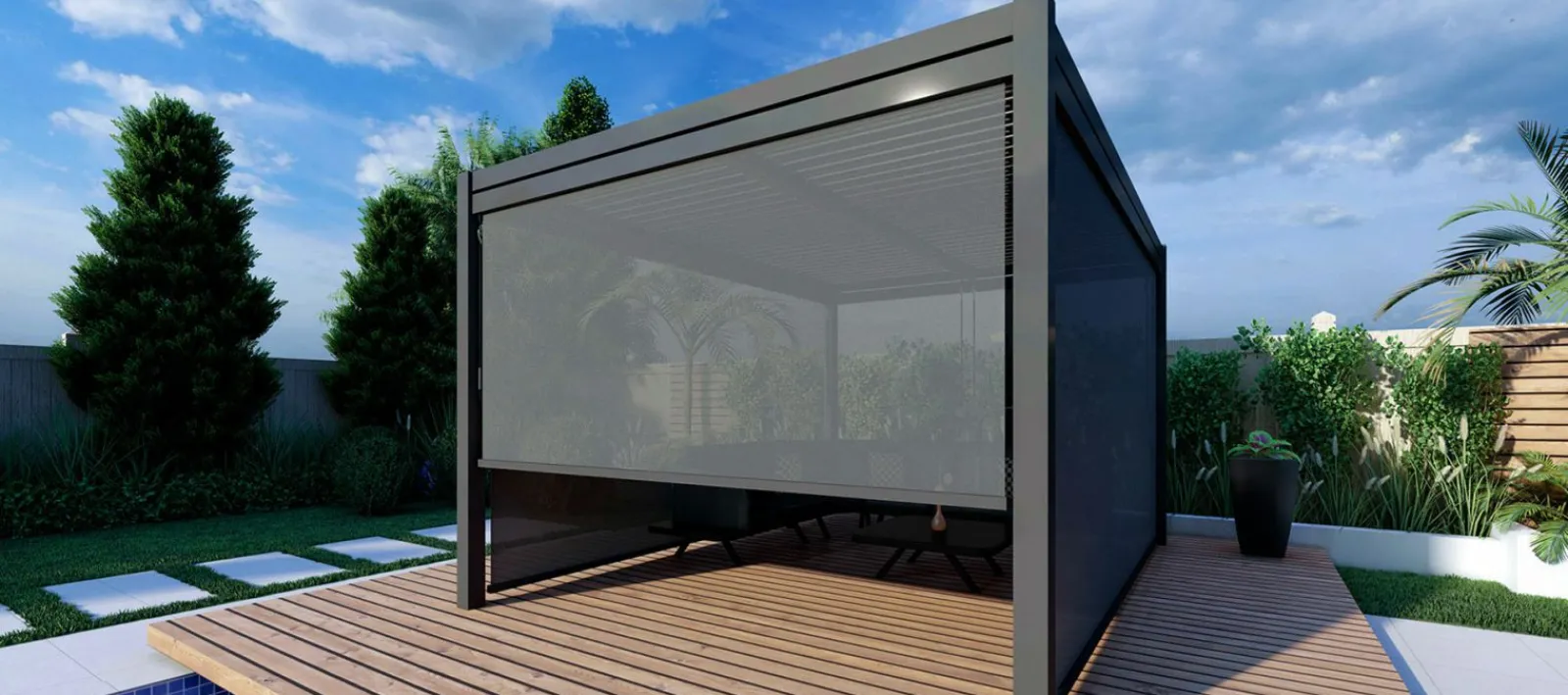 Sichtschutz Zubehör>OUTDOOR Seitenrollo für Gartenpergola grau