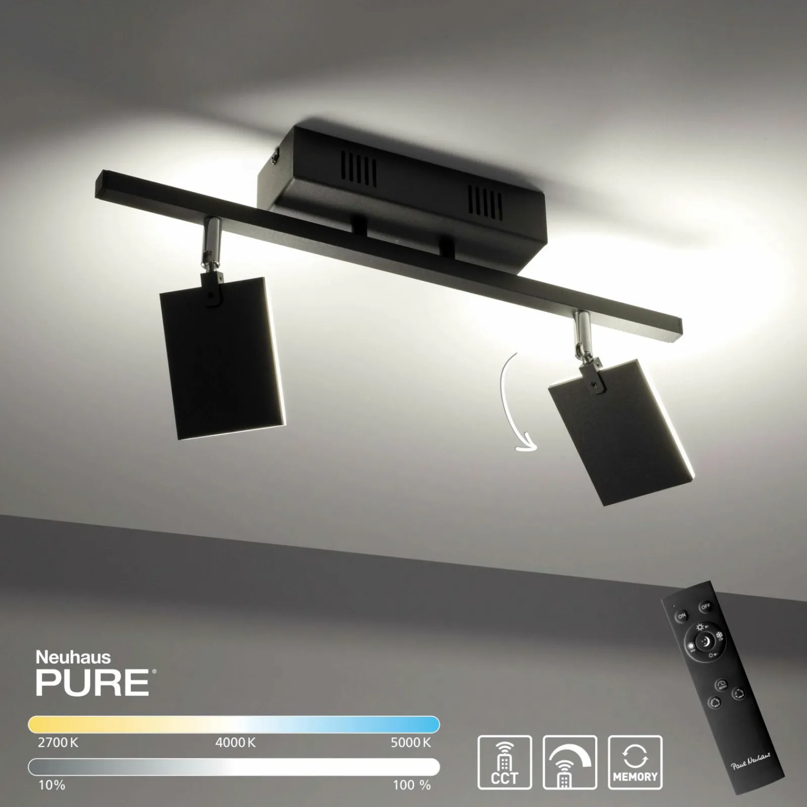 Paul Neuhaus LED-Deckenleuchte 2flg schwarz^ Deckenleuchten