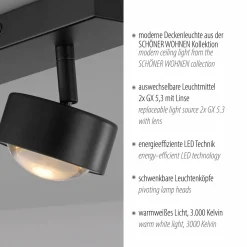 SCHÖNER WOHNEN LED-Deckenleuchte 2flg schwarz^ Deckenleuchten|Spots