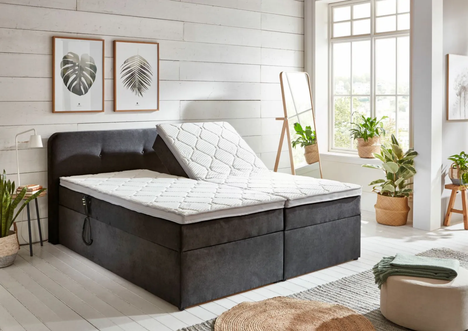 Boxspringbetten|Betten> Stauraumbett grau